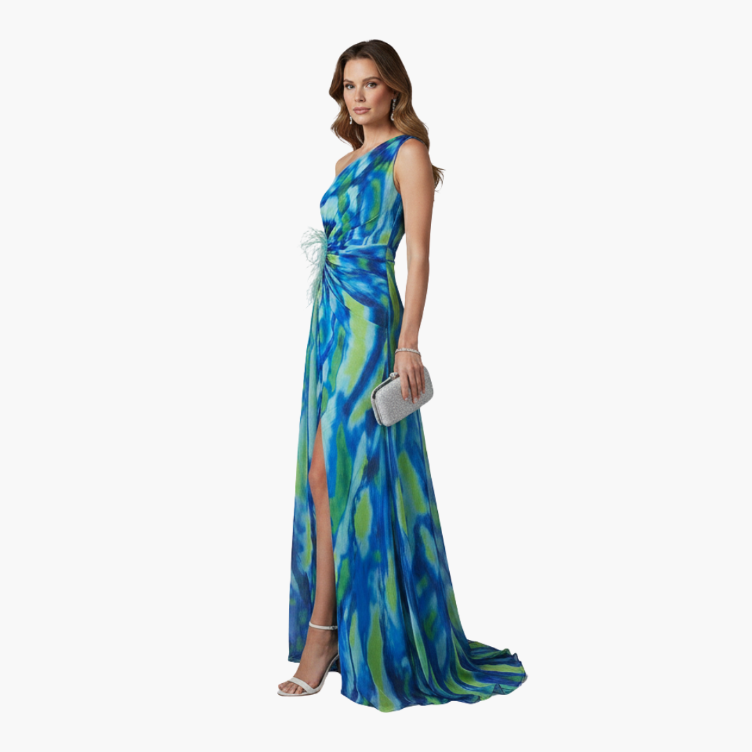 Elegant One Shoulder Maxi Dress for Women - Vibrant Print & Flowing Silhouette 2