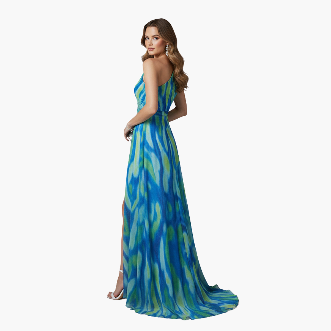 Elegant One Shoulder Maxi Dress for Women - Vibrant Print & Flowing Silhouette 4