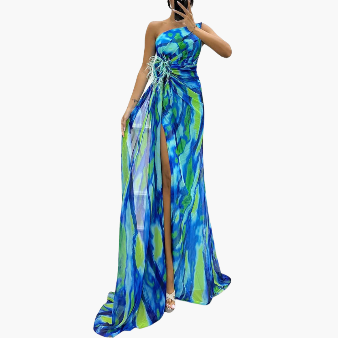 Elegant One Shoulder Maxi Dress for Women - Vibrant Print & Flowing Silhouette 5