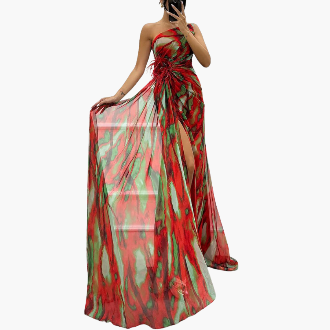 Elegant One Shoulder Maxi Dress for Women - Vibrant Print & Flowing Silhouette 7