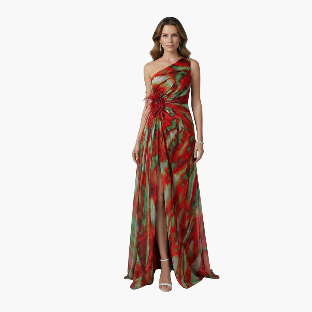 Elegant One Shoulder Maxi Dress for Women - Vibrant Print & Flowing Silhouette 8