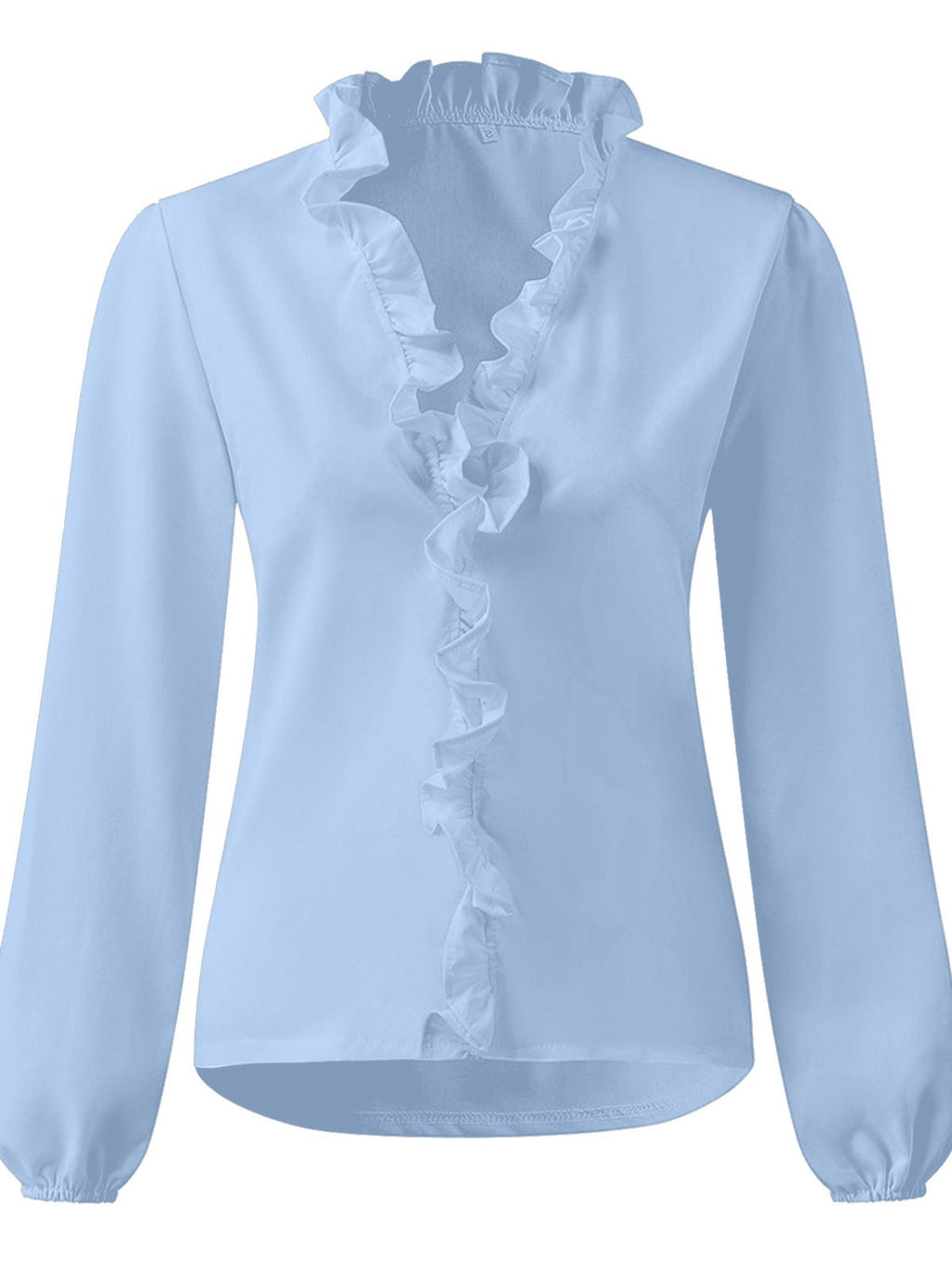 Elegant Ruffled V-Neck Long Sleeve Blouse for Women - 100% Polyester Top 3