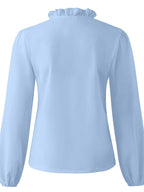 Elegant Ruffled V-Neck Long Sleeve Blouse for Women - 100% Polyester Top 4