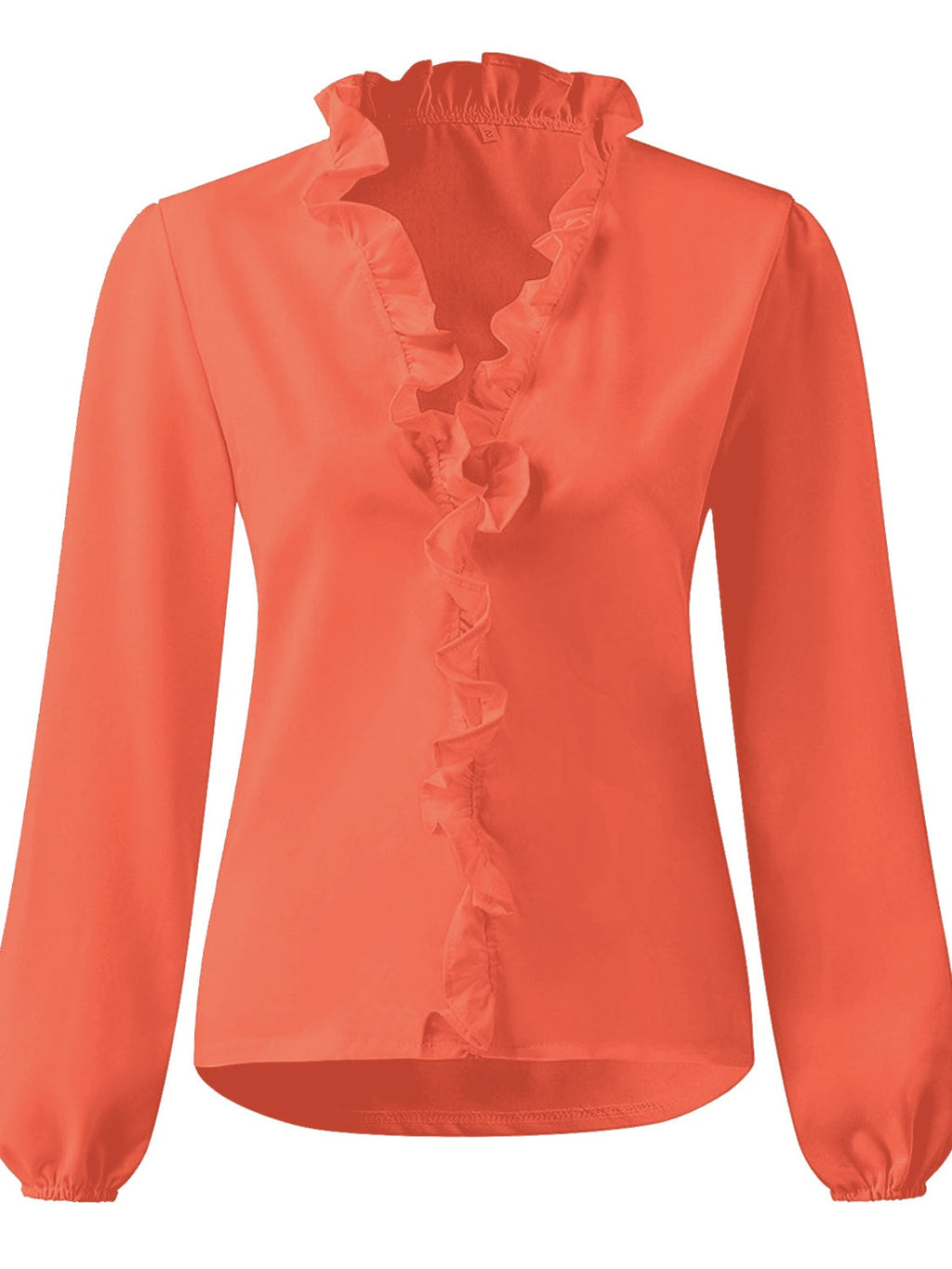 Elegant Ruffled V-Neck Long Sleeve Blouse for Women - 100% Polyester Top 8