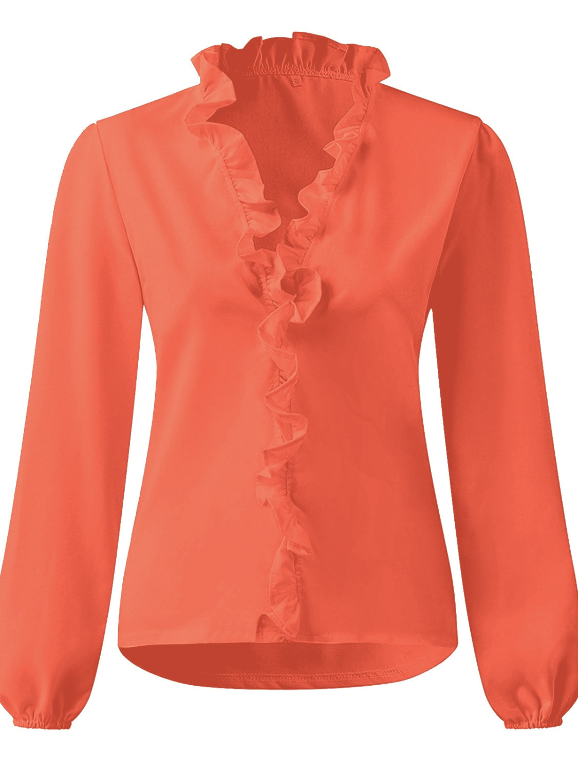 Elegant Ruffled V-Neck Long Sleeve Blouse for Women - 100% Polyester Top 8