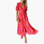 Elegant V-Neck Maxi Dress with Puff Sleeves for Women - Summer Formal Dresses 0