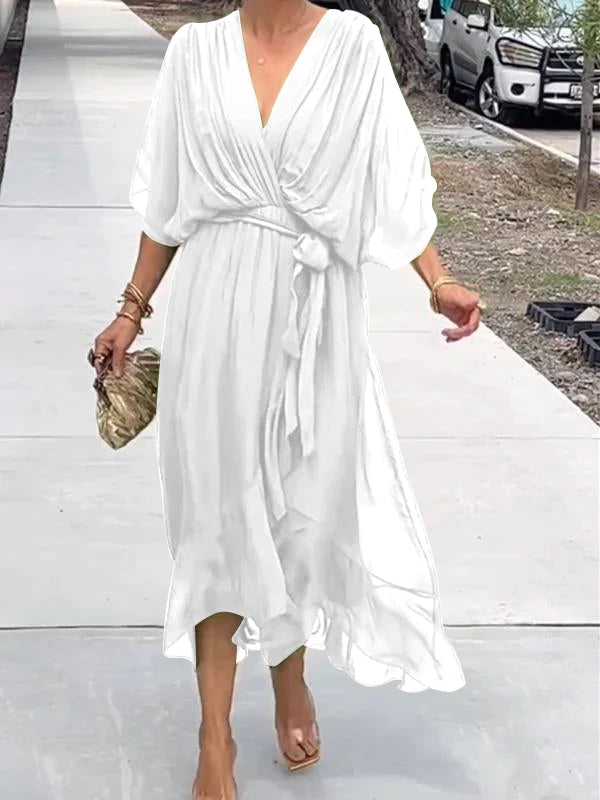 Elegant V-Neck Women's Dress - Flattering Fit for Formal Events in White & Black 1