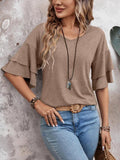 Elegant White Blouse for Women - V-Neck Half Sleeve Plus Size Tops 0