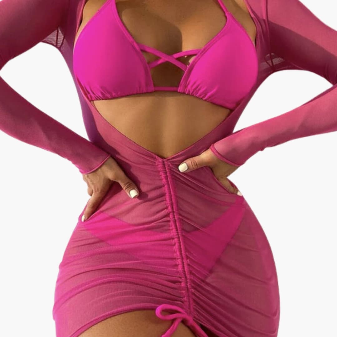 Elegant Women's Bikini Set - Three-Piece with Padded Top & Long Skirt Cover-Up 1