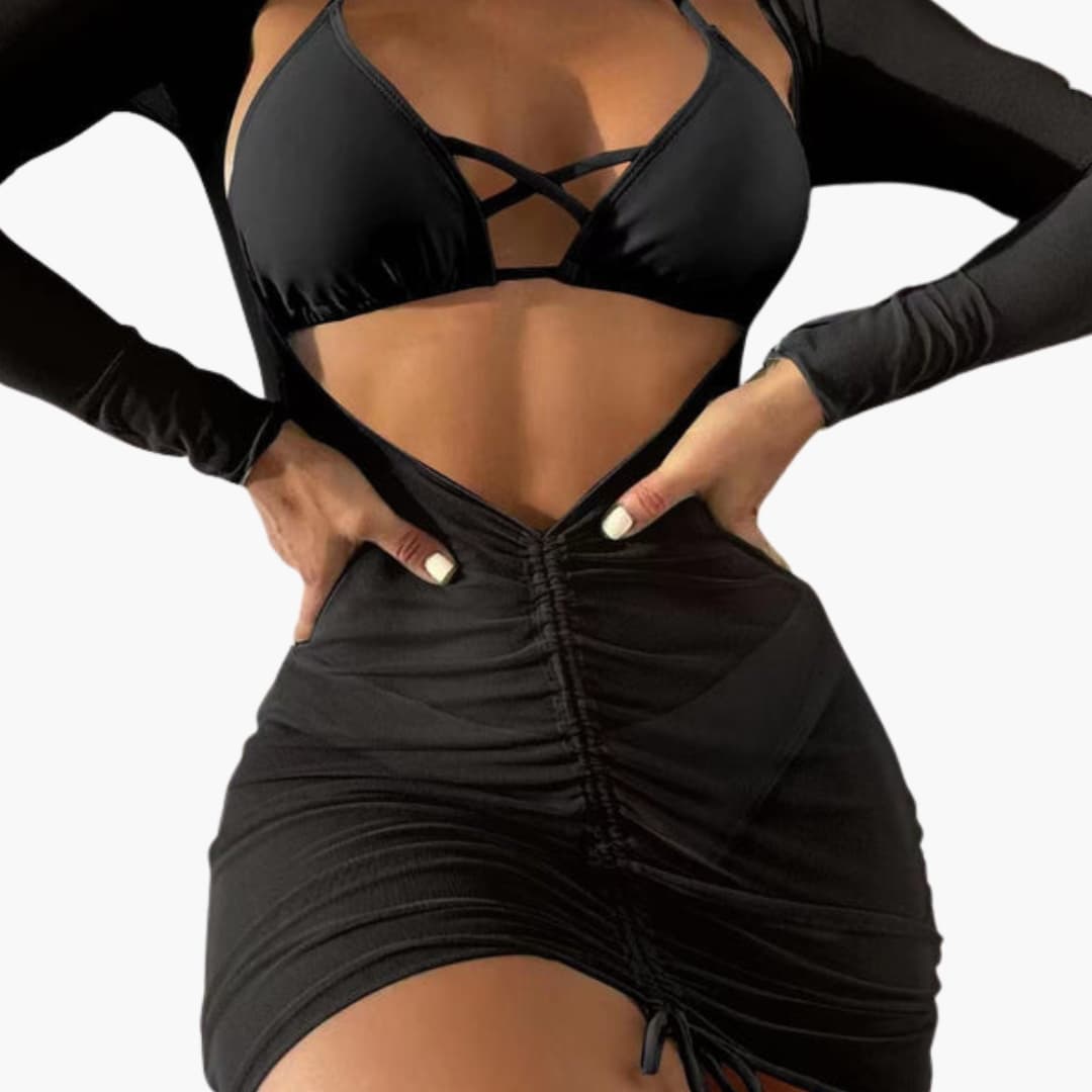 Elegant Women's Bikini Set - Three-Piece with Padded Top & Long Skirt Cover-Up 5