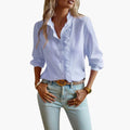 Elegant Women's Blouse - Ruffle Front Long Sleeve Top with Button Closure 0