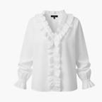 Elegant Women's Blouse - V-Neckline with Ruffle Detail & Long Sleeves 1