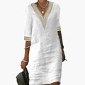 Elegant Women's Knee-Length Summer Dress with Round Neck & Short Sleeves 0