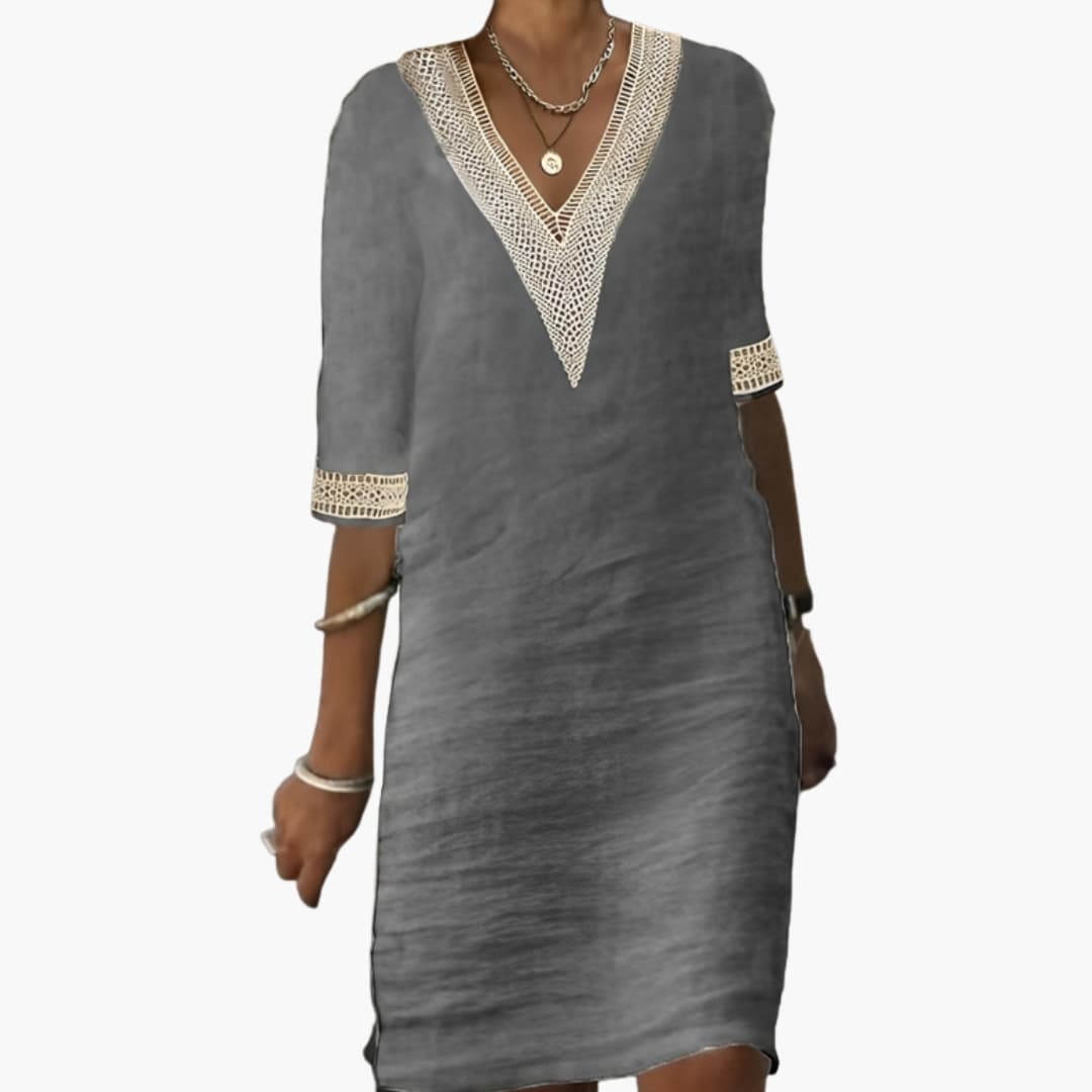Elegant Women's Knee-Length Summer Dress with Round Neck & Short Sleeves 2