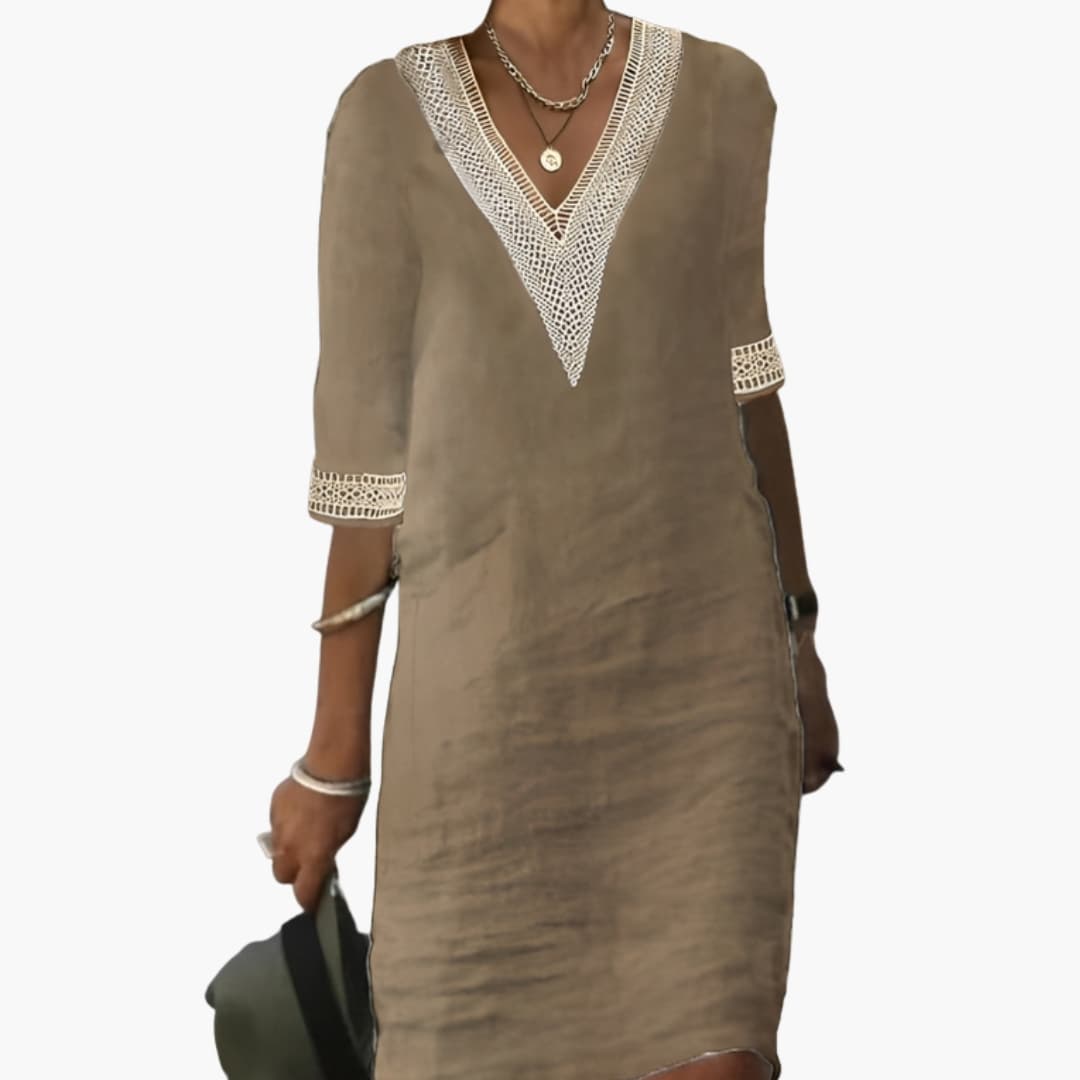 Elegant Women's Knee-Length Summer Dress with Round Neck & Short Sleeves 3