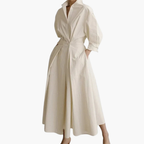 Elegant Women's Long Shirt Dress with Defined Waist and Button Closure 0