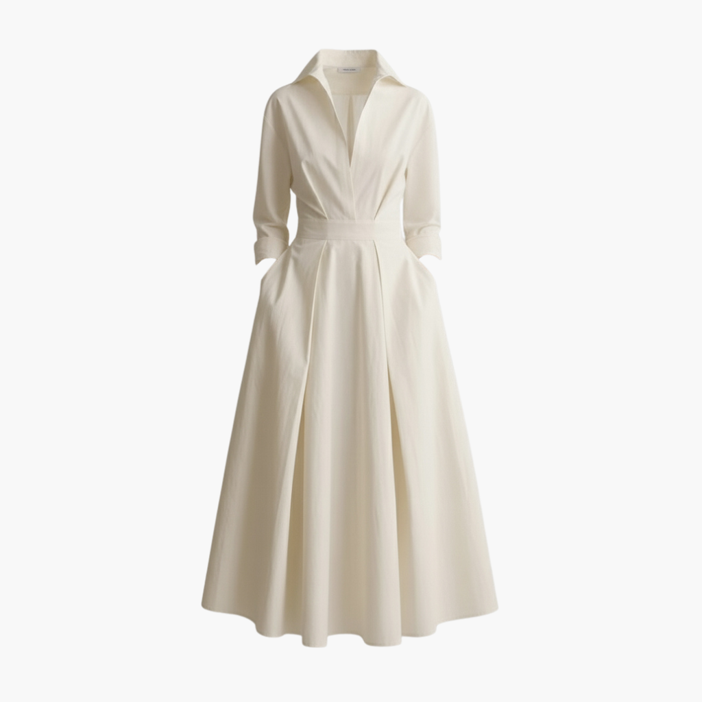 Elegant Women's Long Shirt Dress with Defined Waist and Button Closure 1
