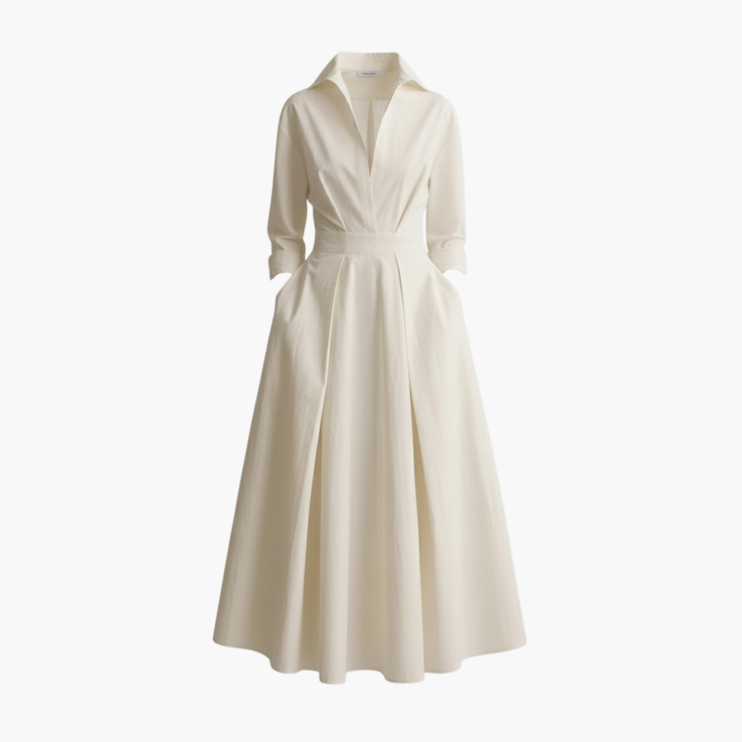 Elegant Women's Long Shirt Dress with Defined Waist and Button Closure 1