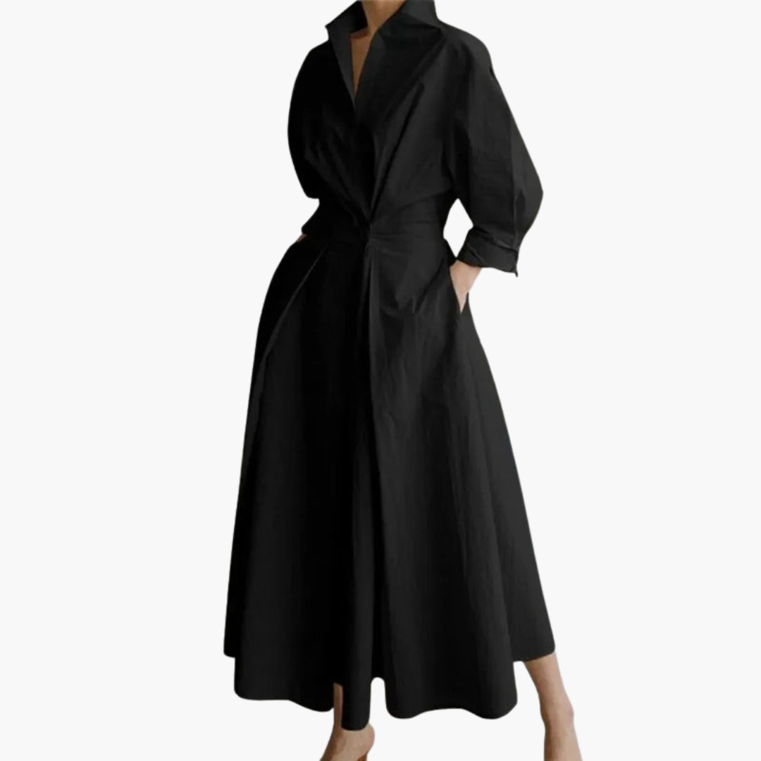 Elegant Women's Long Shirt Dress with Defined Waist and Button Closure 3