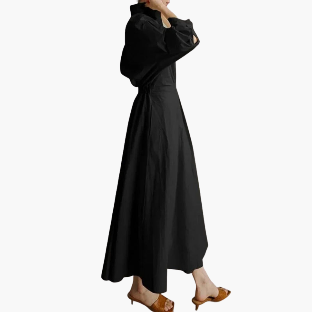 Elegant Women's Long Shirt Dress with Defined Waist and Button Closure 4