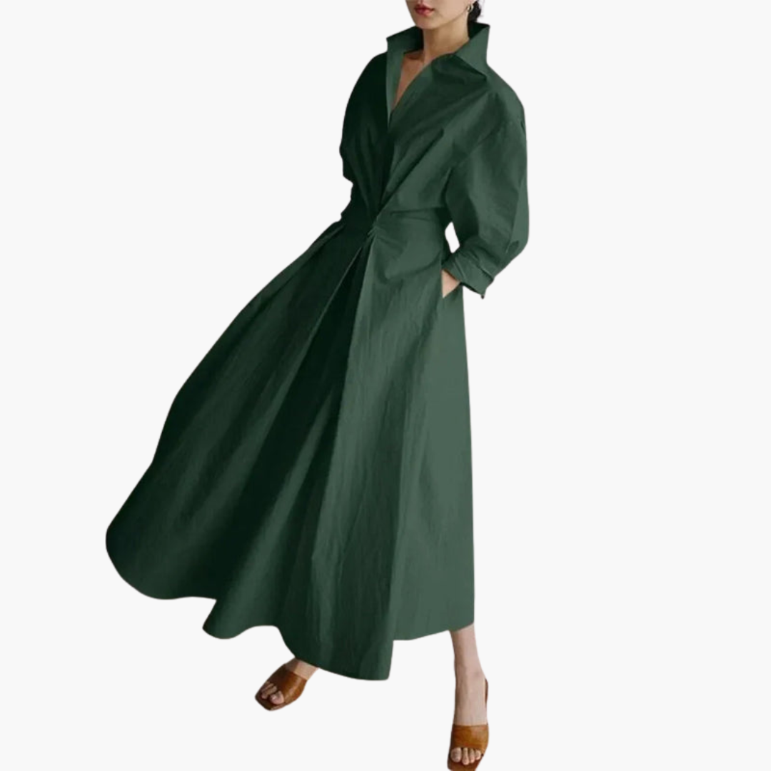 Elegant Women's Long Shirt Dress with Defined Waist and Button Closure 5