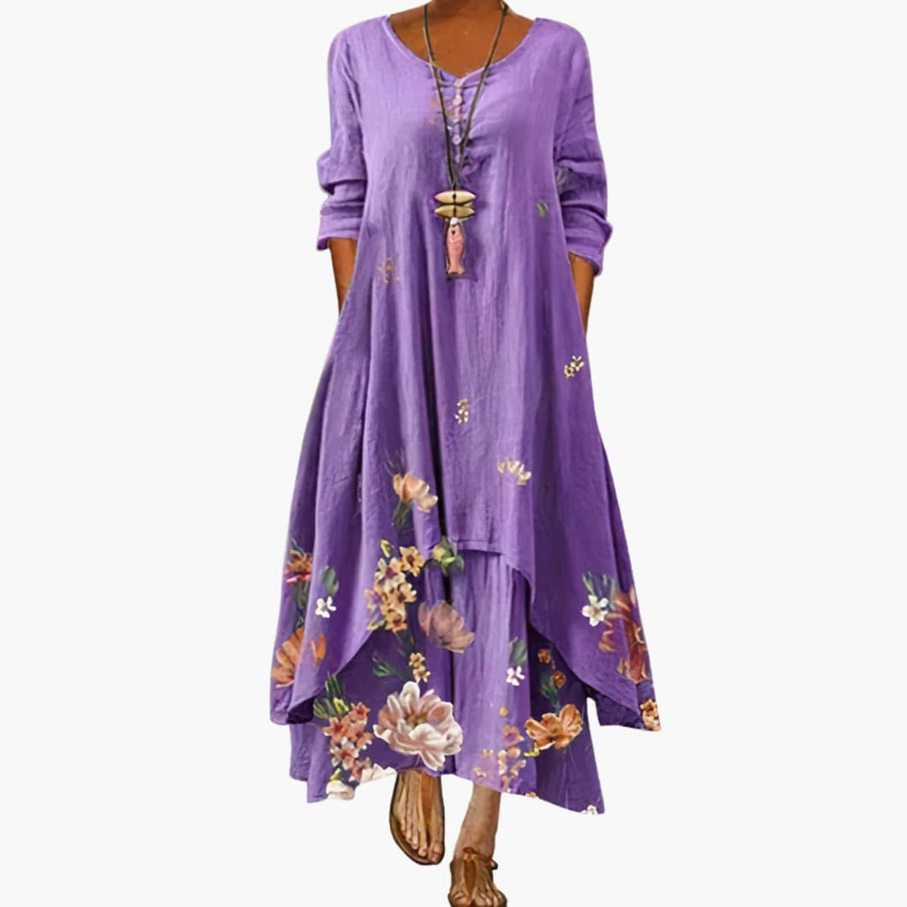 Elegant Women's Long Sleeve A-line Dress with Side Pockets - Formal Dresses 0