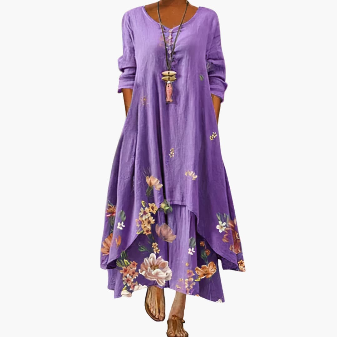 Elegant Women's Long Sleeve A-line Dress with Side Pockets - Formal Dresses 0