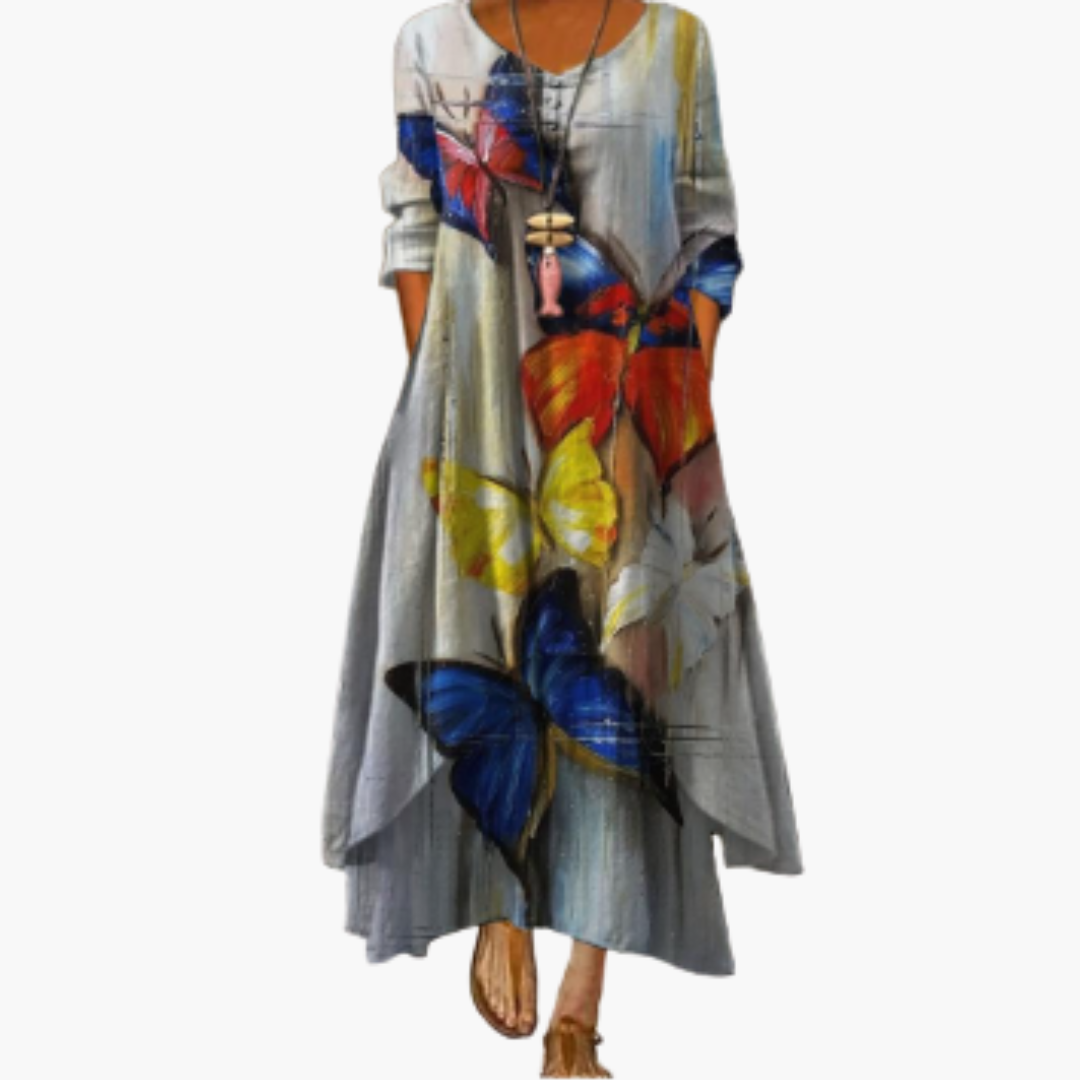 Elegant Women's Long Sleeve A-line Dress with Side Pockets - Formal Dresses 10