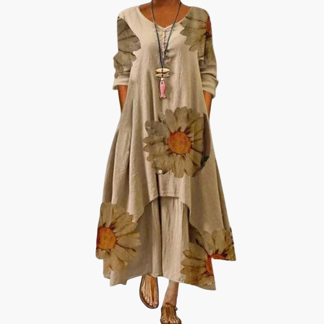 Elegant Women's Long Sleeve A-line Dress with Side Pockets - Formal Dresses 11