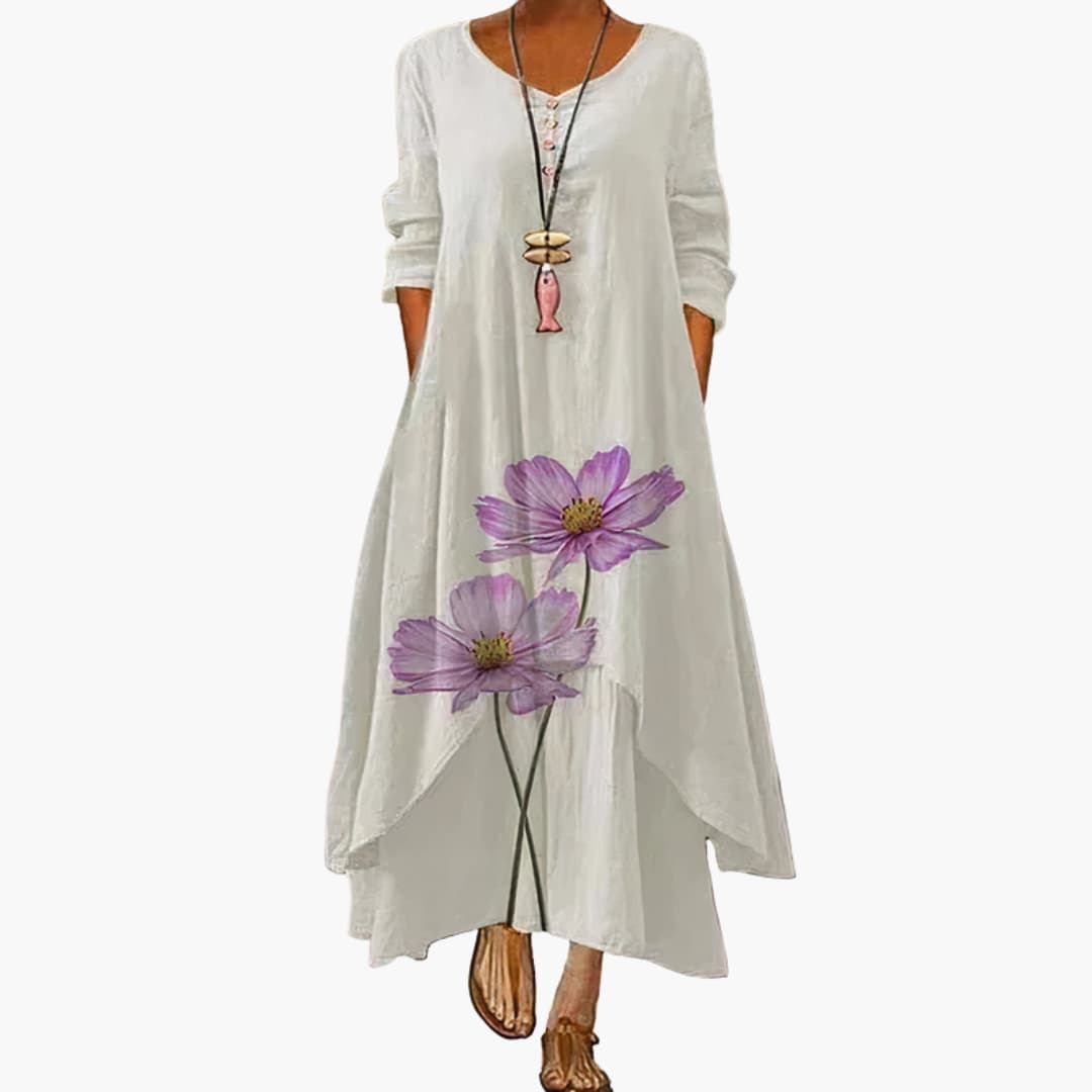 Elegant Women's Long Sleeve A-line Dress with Side Pockets - Formal Dresses 12