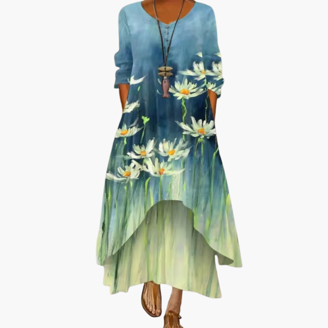 Elegant Women's Long Sleeve A-line Dress with Side Pockets - Formal Dresses 13