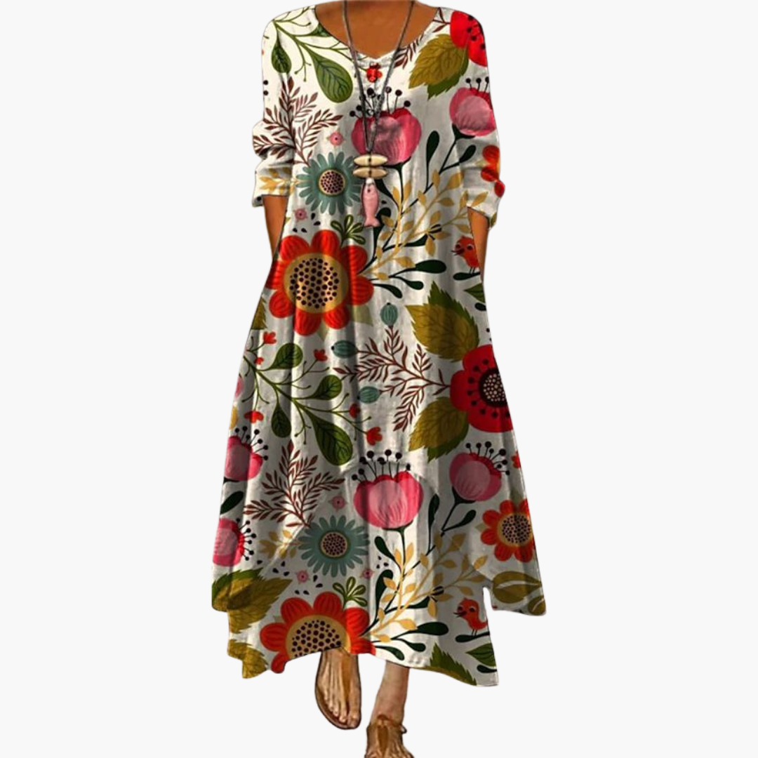 Elegant Women's Long Sleeve A-line Dress with Side Pockets - Formal Dresses 14