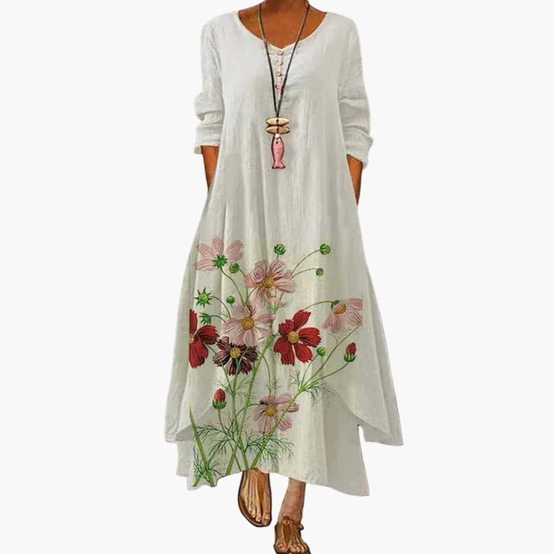 Elegant Women's Long Sleeve A-line Dress with Side Pockets - Formal Dresses 15