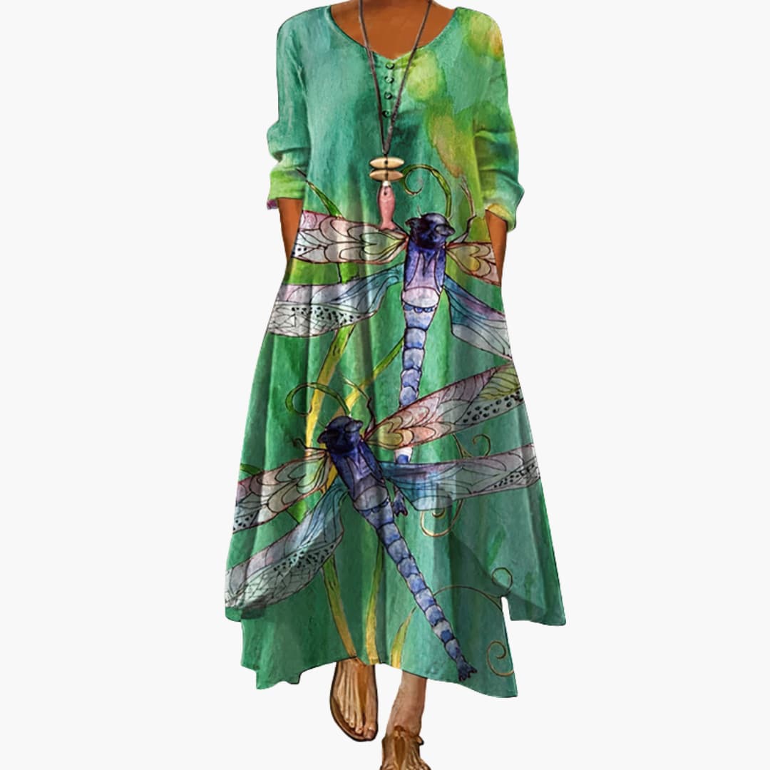 Elegant Women's Long Sleeve A-line Dress with Side Pockets - Formal Dresses 16