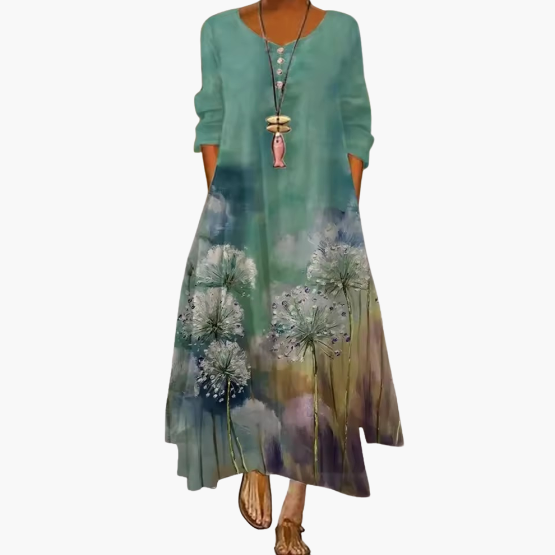 Elegant Women's Long Sleeve A-line Dress with Side Pockets - Formal Dresses 17