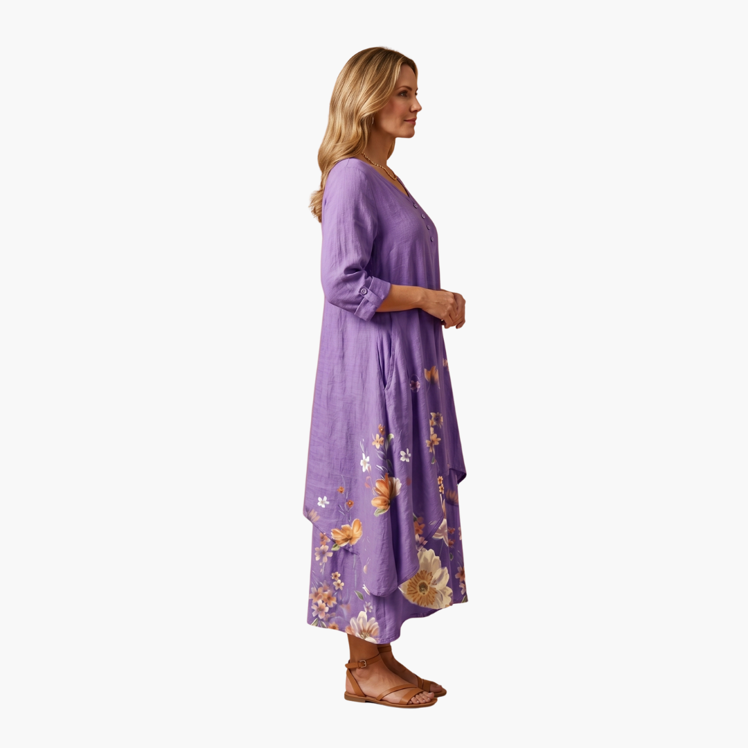 Elegant Women's Long Sleeve A-line Dress with Side Pockets - Formal Dresses 4