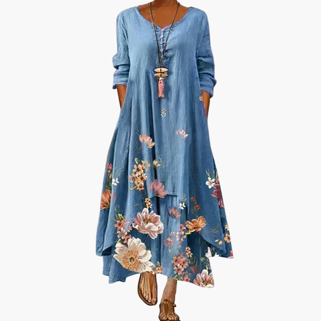Elegant Women's Long Sleeve A-line Dress with Side Pockets - Formal Dresses 6