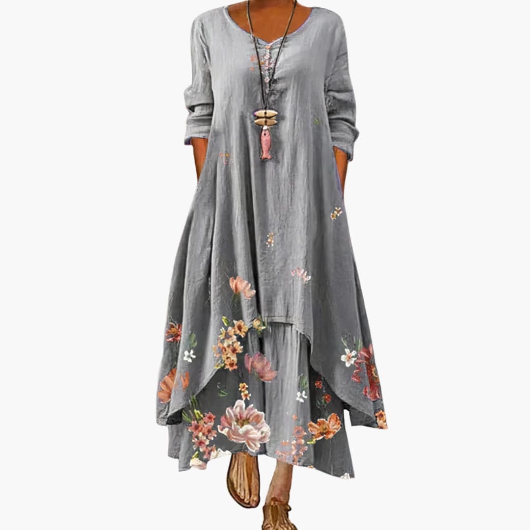 Elegant Women's Long Sleeve A-line Dress with Side Pockets - Formal Dresses 8