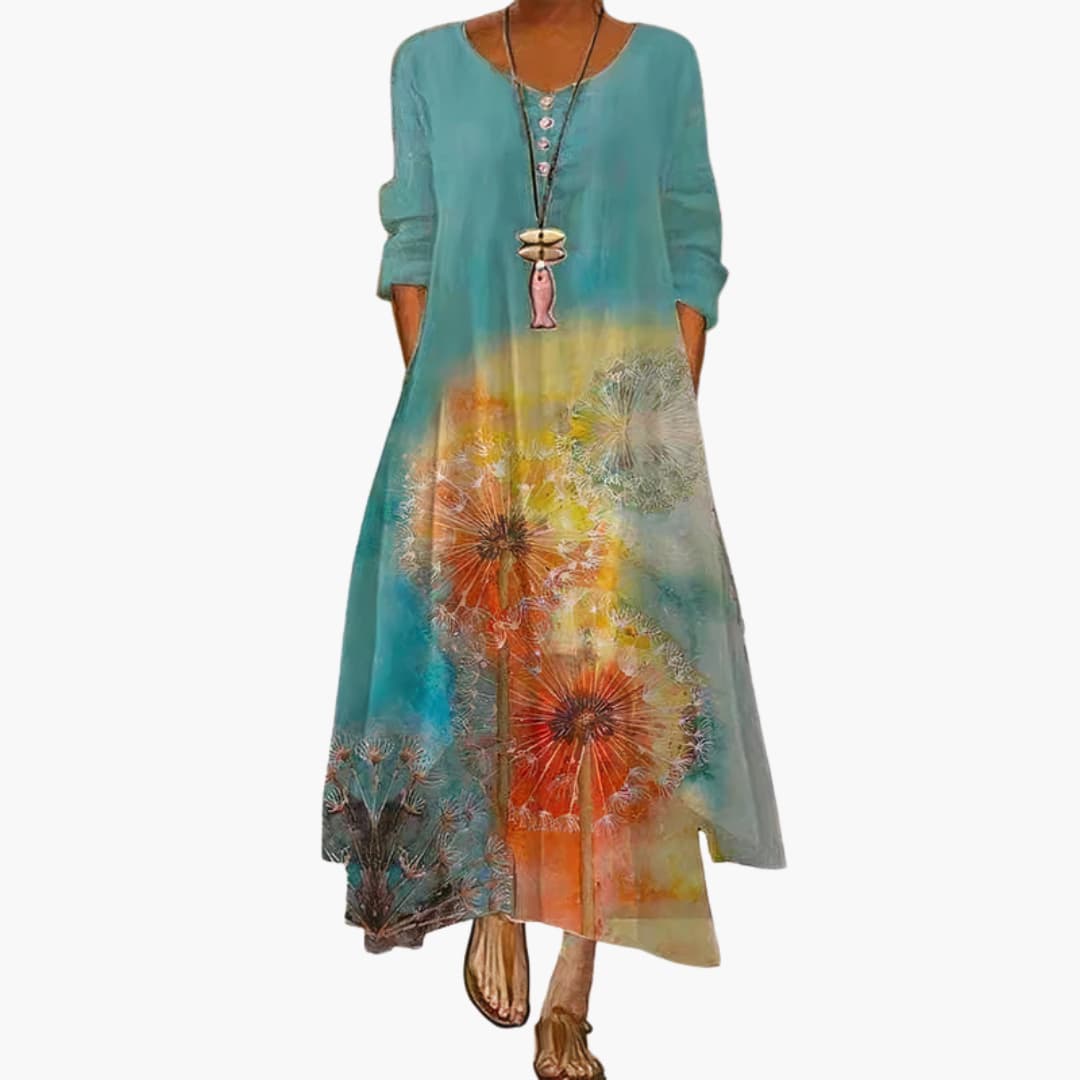 Elegant Women's Long Sleeve A-line Dress with Side Pockets - Formal Dresses 9
