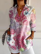Elegant Women's Long Sleeve Blouse in Breathable Cotton with Button Closure 0