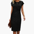 Elegant Women's Midi Dress - Round Neckline, Defined Waist Seam, Formal Style 0