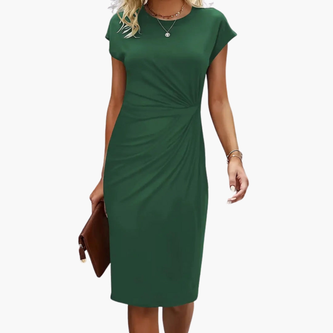 Elegant Women's Midi Dress - Round Neckline, Defined Waist Seam, Formal Style 5