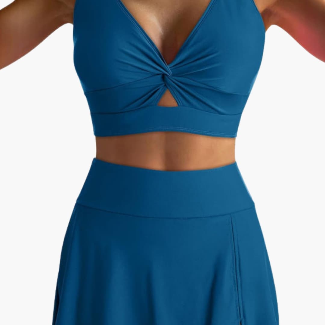 Elegant Women's Wrap Bikini Set - V-Neck Top & Skirted Bottom Swimwear 1