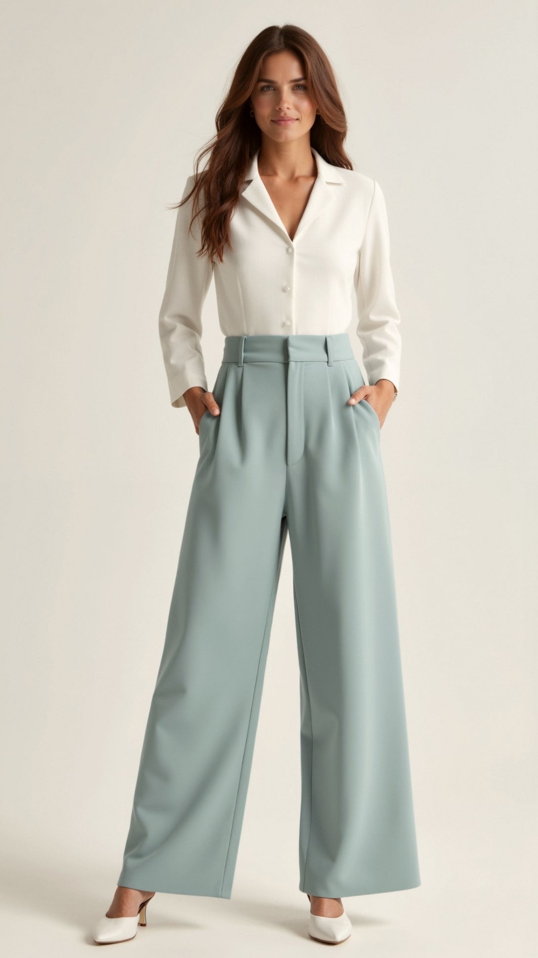 Emma High-Waisted Wide Leg Trousers - Lightweight Palazzo Pants with Pleats 14