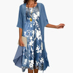Floral Long Dress and Layered Cardigan Set for Women - Plus Size Summer Dresses 0