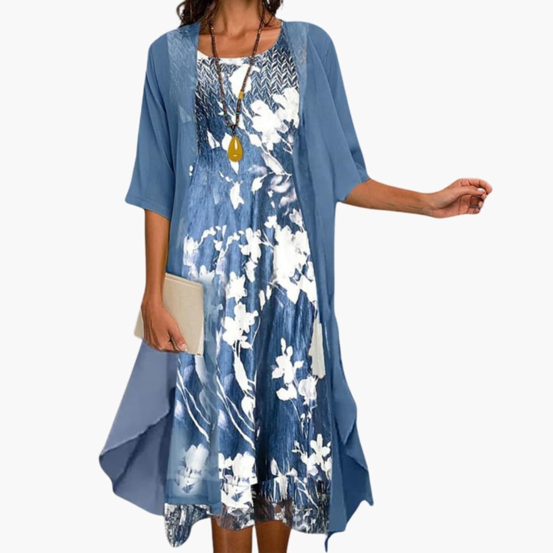 Floral Long Dress and Layered Cardigan Set for Women - Plus Size Summer Dresses 0