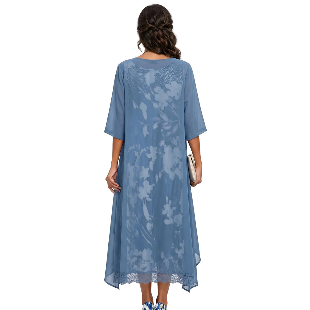 Floral Long Dress and Layered Cardigan Set for Women - Plus Size Summer Dresses 1