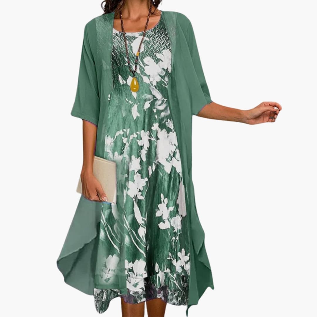 Floral Long Dress and Layered Cardigan Set for Women - Plus Size Summer Dresses 3