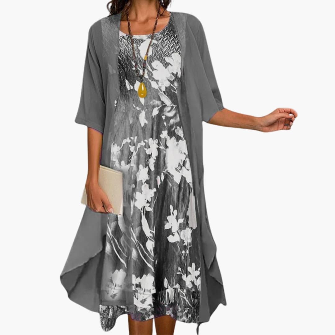 Floral Long Dress and Layered Cardigan Set for Women - Plus Size Summer Dresses 4