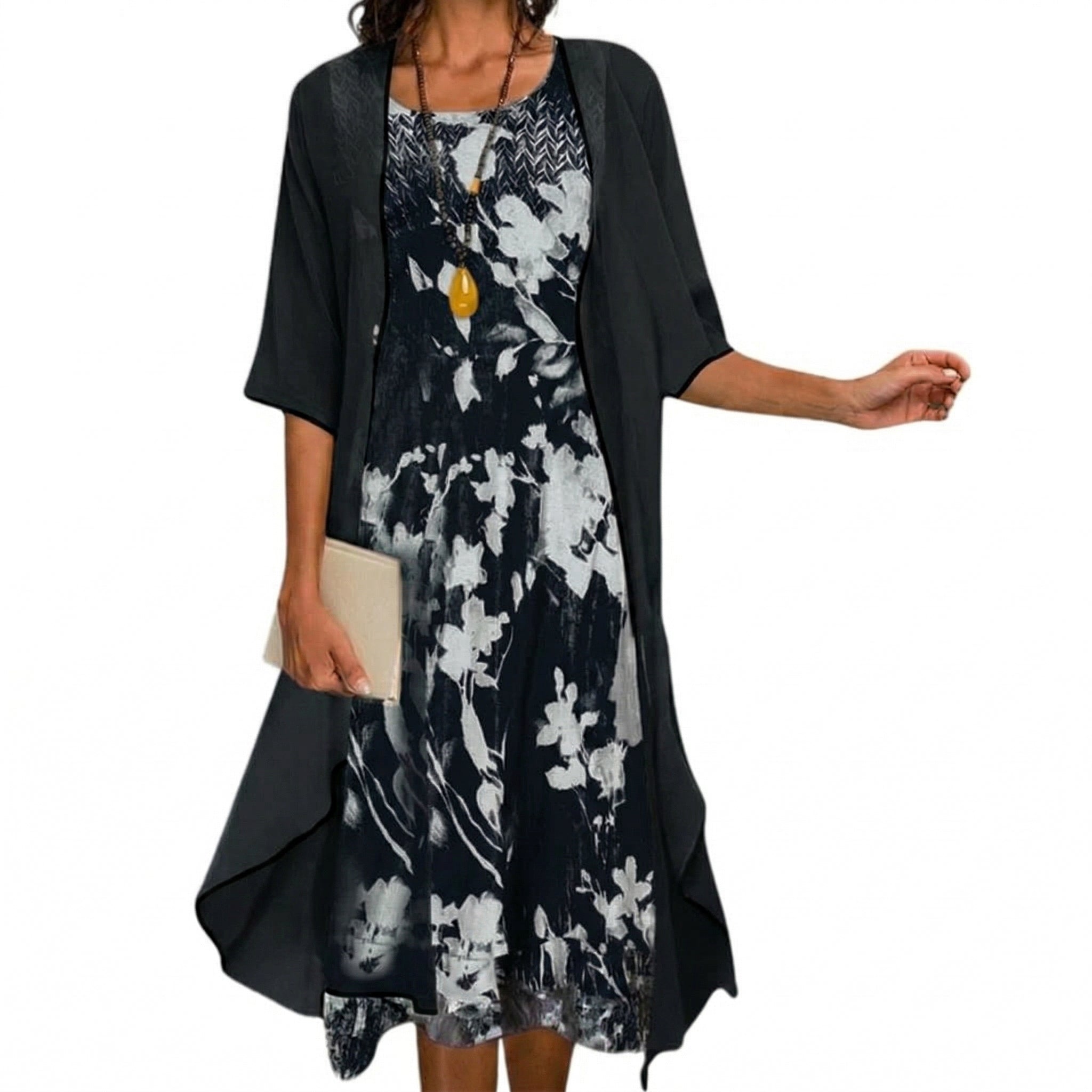 Floral Long Dress and Layered Cardigan Set for Women - Plus Size Summer Dresses 5
